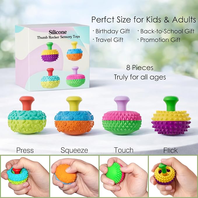 Silicone Thumb Rocker Fidget Toys for Kids Adults ,8PCS Stress Relief Sensory Toys for Autism ADHD Anxiety,Fun Textures Gadgets,Office Desk Toy,Stocking Stuffers for Women Men Teen Gifts