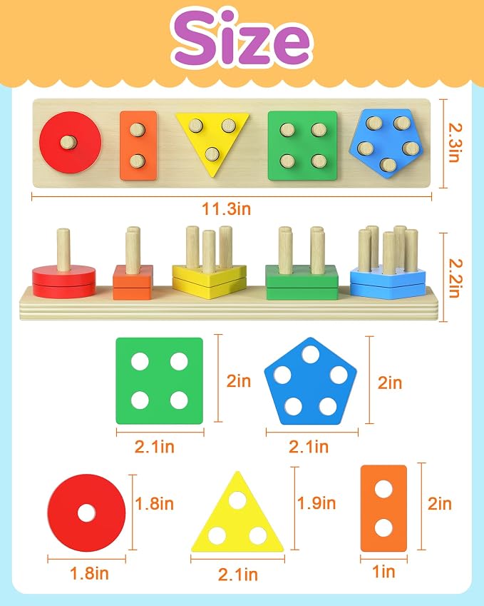 Montessori Toys for 1 2 3 Year Old Boy Girl, Toddler Learning Toys Gifts | Montessori Toy, Toddler Toy 2-3, Boy Girl Birthday Gifts, Wooden Block, Sensory Toy, Puzzle, Shape Sorter, Toddler Activities