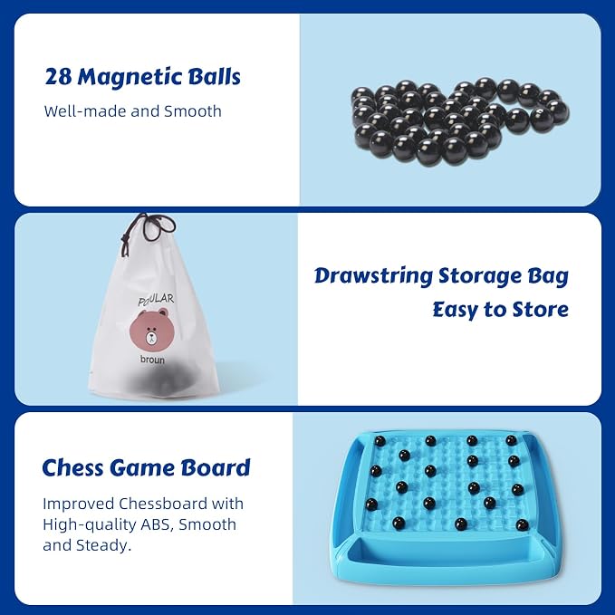 Magnet Game, Magnet Chess Game for Kids 8-12 with 28pcs, Magnetic Board Games for Kids and Adults, Gifts for Boys & Girls, 2-4 Players (Blue 28)