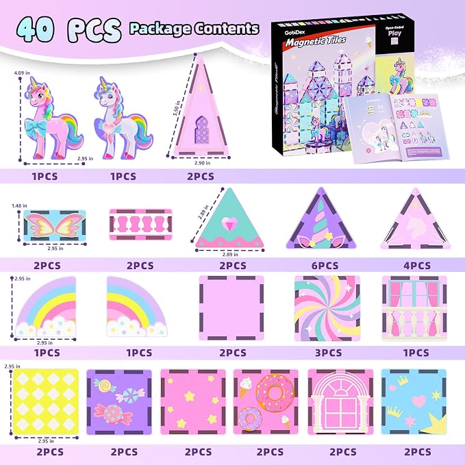 GobiDex Magnetic Building Blocks Unicorn Toys for Girls Age 4-6 | Princess Magnetic Tiles Building Toys for Kids Ages 4-8, STEM Magnet Toddler Set, Creative Birthday Gift for 3+ Year Old Girl