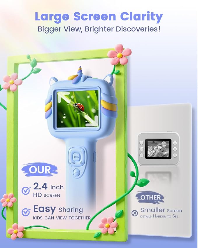 Kids Microscope Outdoor Toys - Handheld Microscopes Autofocus | Portable Microscopes with 2.4" Screen,Educational Science Kit Christmas Birthday Gift for Age 3-8 Girls Boys (Blue)