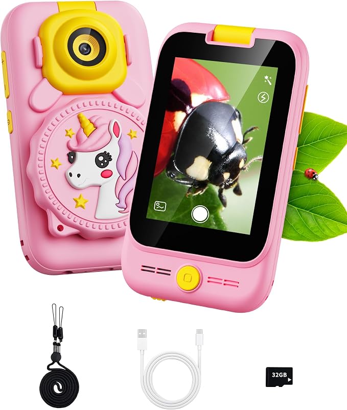 2 in 1 Kids Smart Phone and Microscope Camera for Kid, Touchscreen HD Camera Cell Phone , Mini Pocket Handheld Microscope for Toddlers,STEM Educational Science Kit for Boys 3-10, with 32GB SD Card