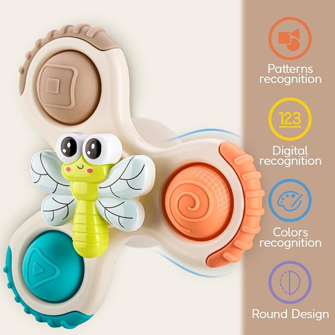 Pop Suction Cup Spinner Airplane Travel Toys for 1 Year Old Boy Girl | Novelty Spinning Tops Infant 12 18 Months,1 2 Year Old Boy Birthday Gift for Toddlers ,Sensory Baby Bath Toy Kids Ages 1-3