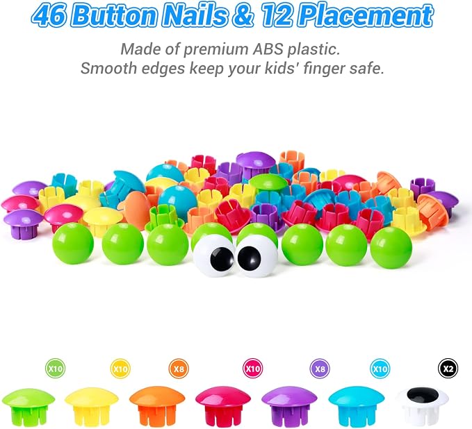 Geekper 68PCS Button Art Toys for Toddlers Color Matching Mosaic Pegboard | Early Learning Educational Toys for 3, 4, 5, 6 Year Old Kids Boys and Girls Easter Gifts, 10 Pictures and 58 Buttons