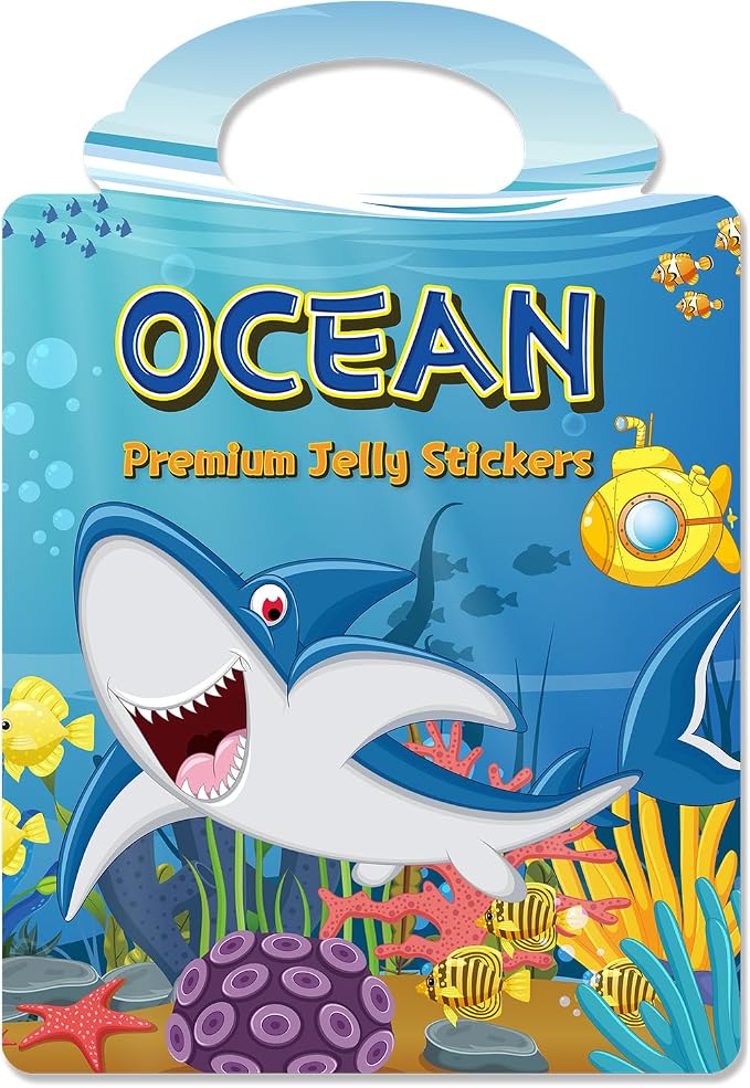 Reusable Sticker Book for Toddlers 3-6, Jelly Stickers for Kids, Sticker Activity Book Travel Toys for Car & Airplane, Educational Learning Gifts for Boys and Girls Ages (Ocean Theme)