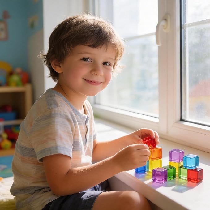 Woodtoe Rainbow Building Blocks for Toddlers, 24 PCS Gem Blocks for Kid 3-6 | Acrylic Blocks, Montessori Stacking Toy for 3 4 5 6 Year Old, Educational STEM Creative Sensory Toy Gifts for Kids Boys Girls