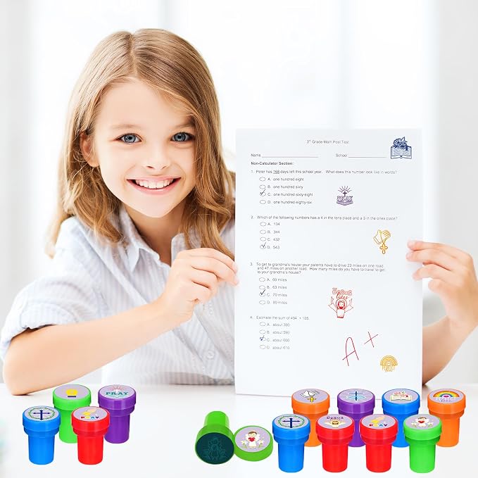 Cinrobiye 24 Pcs Christian Stampers Party Favor Set, Cute Bible Verse Stamps for Kids Sunday School, Church Classroom Rewards, Faith Based Gifts, Goody Bag Fillers, Religious Party Supplies