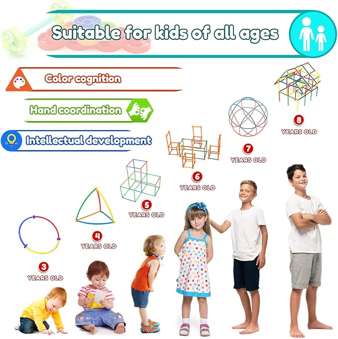 Ggiibro Straw Constructor Toys 600Pcs STEM Building Toy Interlocking Plastic Engineering Thin Tube Blocks Educational Kit for 3 4 5 6 7years Kids Boys and Girls Gift Preschool Toy with Storage Box