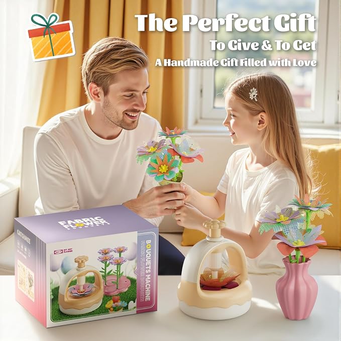 Fabric Flower Bouquet Craft Kit, DIY Arts & Crafts Toy for Kids, Creative Flower-Making Activity Set, Educational Preschool Toy, Perfect Birthday & Christmas Gift for Girls Ages 4 5 6 7 8+ (yellow)