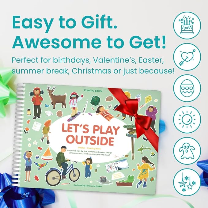 Let's Play Outside 500+ Kids Sticker Book by Cupkin Fun Toddler Travel Activity Coloring and Sticker Book, Road Trip Essentials, 12 Coloring Pages + 12 Scenes for Ages 2–8 Years