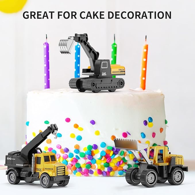 HONGTUO Alloy Mini Construction Vehicles, 8Pcs Die-cast Construction Toys | Excavators Mixer Truck Bulldozers Forklift Dump Truck, Pull Back Car, Construction Trucks Toys for Toddlers Kids Boys & Girls