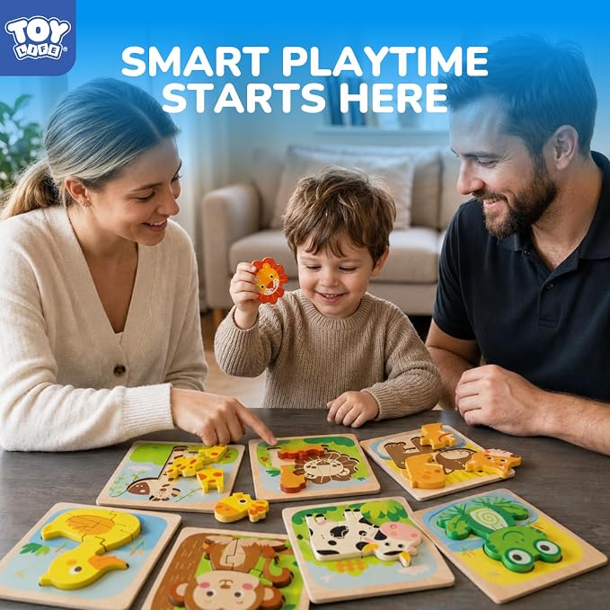 TOY Life Wooden Puzzles for Toddlers 2-4, Montessori Toys for 1 2 3 Year Old Boys Girls, 10 Piece Animals Puzzles Educational Learning Toys, Birthdays Gifts Toy for 2 Year Old Girl Boy