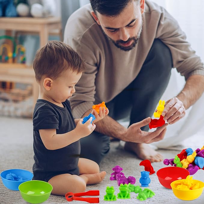 RAEQKS Counting Sorting Toys Matching Stacking Toys with Bowls Preschool Learning Activities for Math Montessori Fine Motor Skills Sensory Animals Toy Sets Gift for Kids Boy Girl Aged 3+ Year