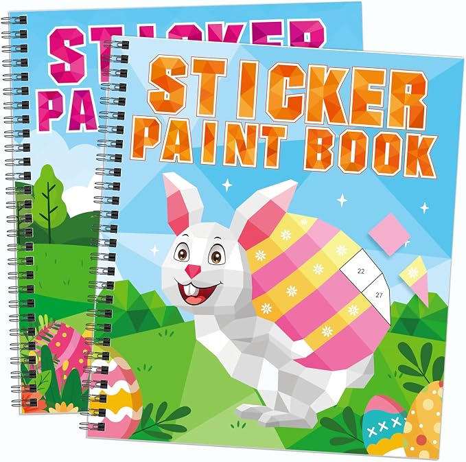 2PCS Easter Day Crafts for Kids Ages 4-8 Sticker Paint Books Gift Party Create 20 Pictures(Sticker Sheets are Separate)
