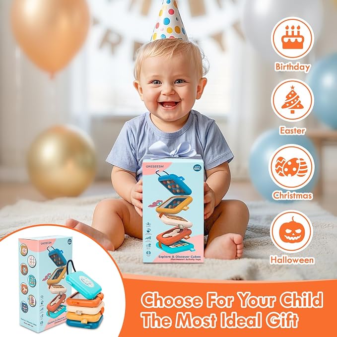 GRESEESM Busy Board Montessori Toy for 1 Year Old Boy Gifts, Travel Toys for Toddler 1-3, Sensory Activity Airplane Essential, Baby Boys Birthday Gift, Easter Basket & Stocking Stuffers