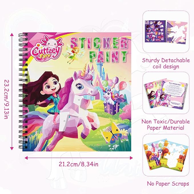 3PCS Paint by Sticker Book for Kids Ages 4-8 - Sticker by Number Activity Books with Stories | Travel Airplane Car Toys, Screen-Free Puzzle Easter Craft Gift for Girls Ages 3-5 4-6 6-8