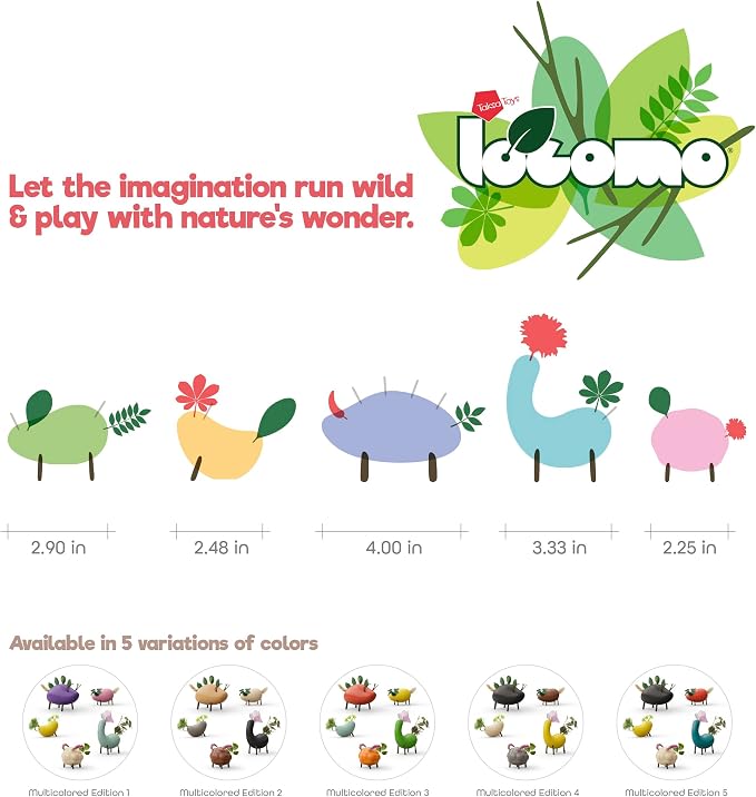 Locomo Friends III Waldorf Educational Outdoor Play Figures, Montessori Wooden Animal Toys for Kids 3 4 5 6 7+, Open-Ended Learning & Creativity, Nature Eco Toys, Gifts (Set of 5)