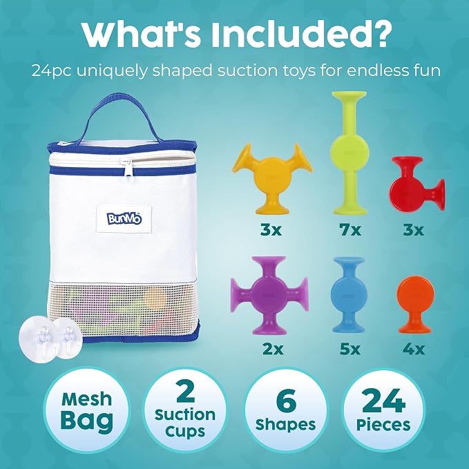 BUNMO Bath Toys Suction - Connect, Build, Create - Bath Toys - Hours of Fun & Creativity - Fine Motor Skills - Stimulating Sensory Toys - Non-Mouthable Toy 3+ - Textured 44 Pack