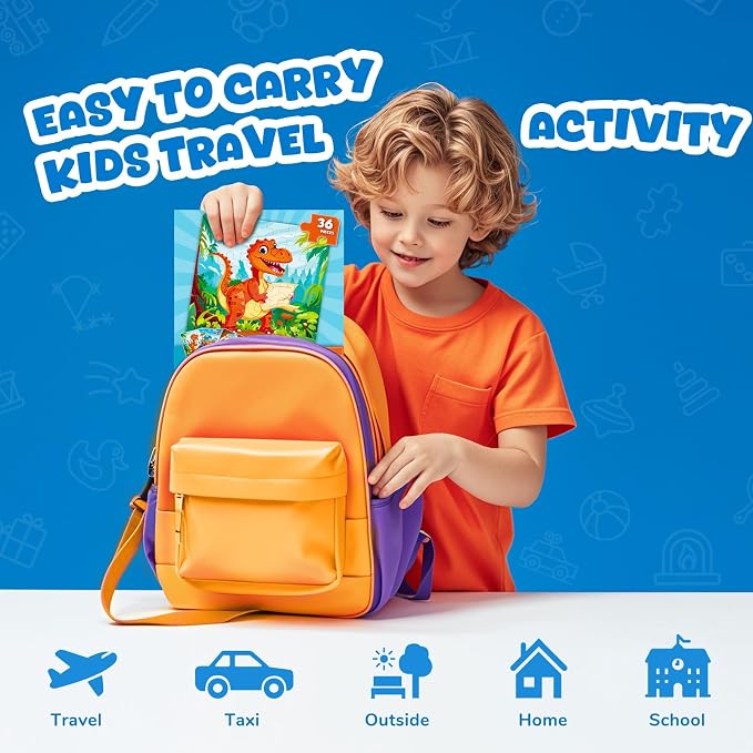 Homicozy Magnetic Puzzles for Toddler Kids 3-8, Dinosaur Travel Toys | 36-Pieces Magnetic Puzzle for Kids Ages 3-5 4-6, Car Airplane Road Trip Activities, Quiet Screen-Free Game, Birthday Gifts