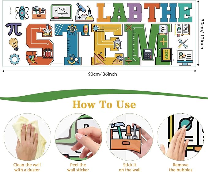 LHIUEM Color The Stem Lab Stickers,Kids Scientist Bedroom Decor,Funny Stem Laboratory Door Decals,Biology Posters,Chemistry Wall Decal,Science Math Mural,Biology Decorations for Classroom Nursery