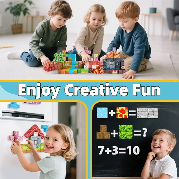 EchoPlan 150PCS Magnetic Blocks, Magnetic Building Blocks for Boys Girls | Magnet Blocks for Kids Ages 3 4 5 6 7 8 9 10, Sensory Stacking Toy Christmas Birthday Gifts for Kids, 1" Large Size