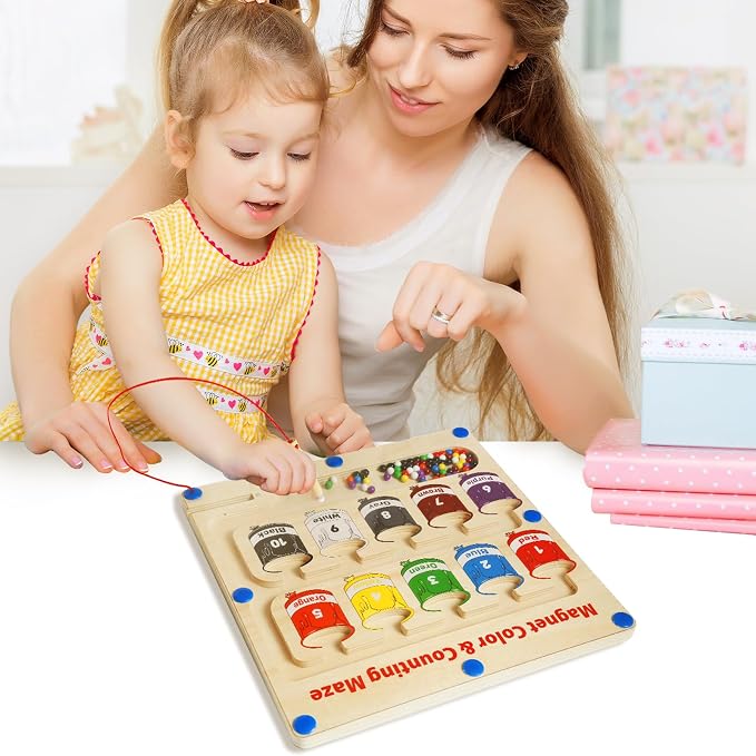 Magnetic Color and Number Maze, Montessori Toys Gift for 3-5 Year Boy Girl | Wooden Magnet Board Counting & Color Sorting Toddler Activities, Educational Fine Motor Skills Learning Toys Gifts for Kids
