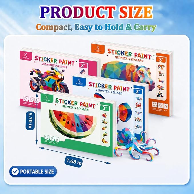 Xuoent Sticker by Number for Kids, 4-Pack Sticker Activity Books with 24 Designs, 3D Sticker Sets for Adults, Travel Toys & Quiet Time, Birthday Gifts for Girls Boys Ages 6-12+