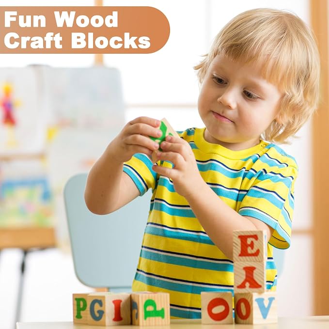 Barydat 650 Pcs 1 in Wooden Cubes, Unfinished Wooden Blocks for Crafting Natural Craft Wood Square Blank Cube for DIY Project Baby Showers
