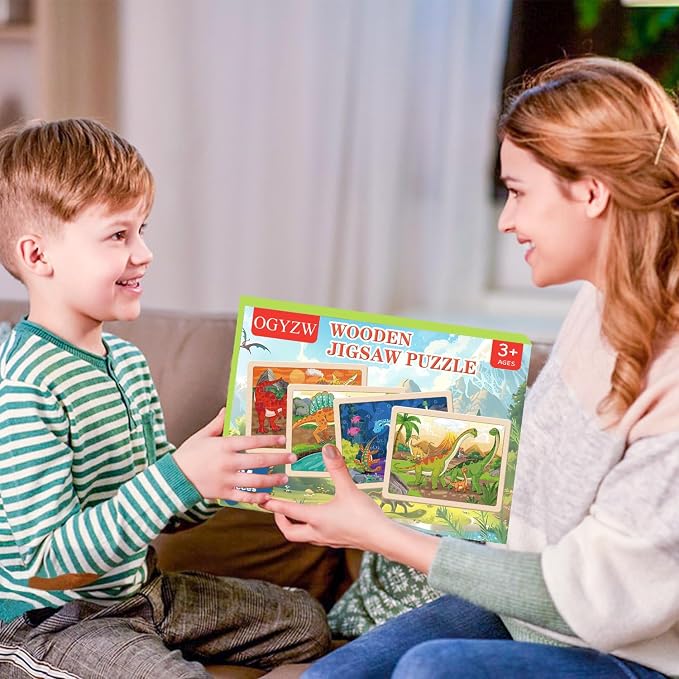 Puzzles for Kids Ages 4-6, 4 x 24 PCs Dinosaur Wooden Puzzles | Dinosaur Puzzles for Toddlers & Kids Ages 3-5, Preschool Educational Puzzles Toys, Birthday Gifts Set for Boys & Girls