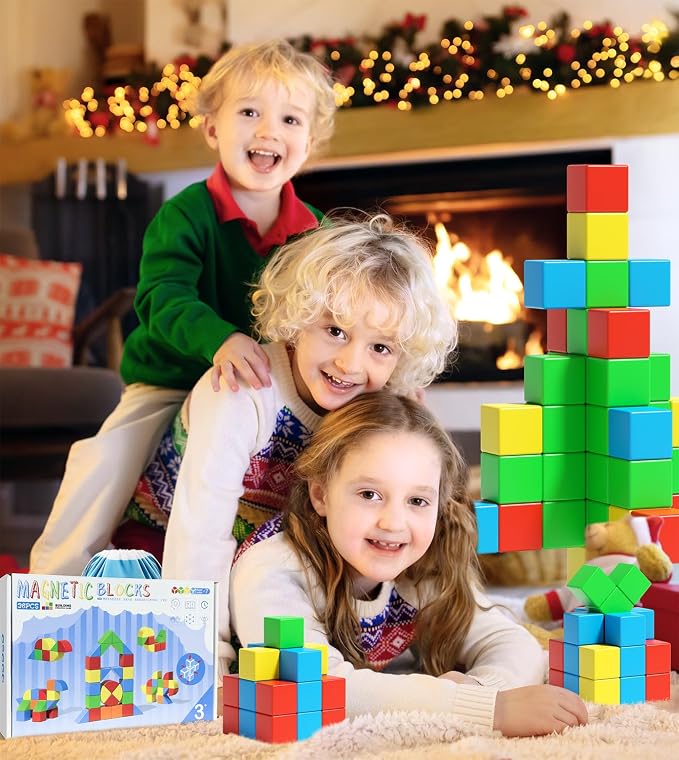 Magnetic Blocks for Toddlers, 1.34 inch 36PCS Kids Building Toys, Creative Stacking Colorful Sensory Block with Magnet, Educational Construction Cubes Set for Boys Girls Kids Ages 3 4 5 6 7 Year