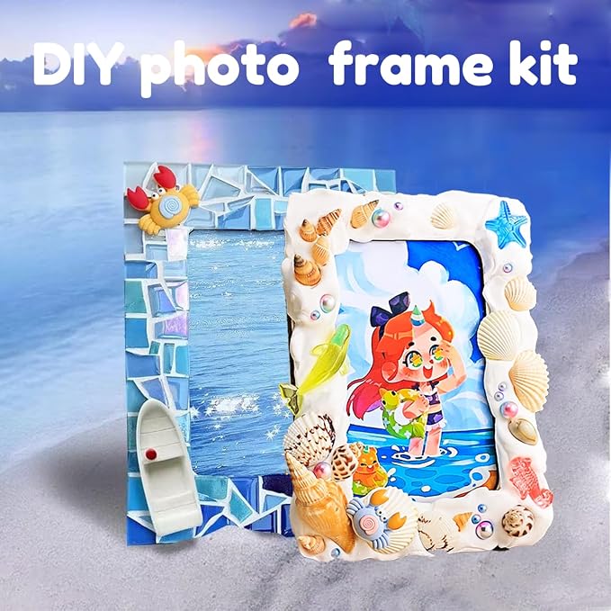 A&H Zier Mosaic Kit 3-Pack 5x7/4x6 DIY Photo Frames Craft for Kids 6+ | Mosaic kit for kids 8-12 3 wooden frames (fit 4x6/5x7) 200+ glass tiles non-toxic glue tools&instructions Fun family activity