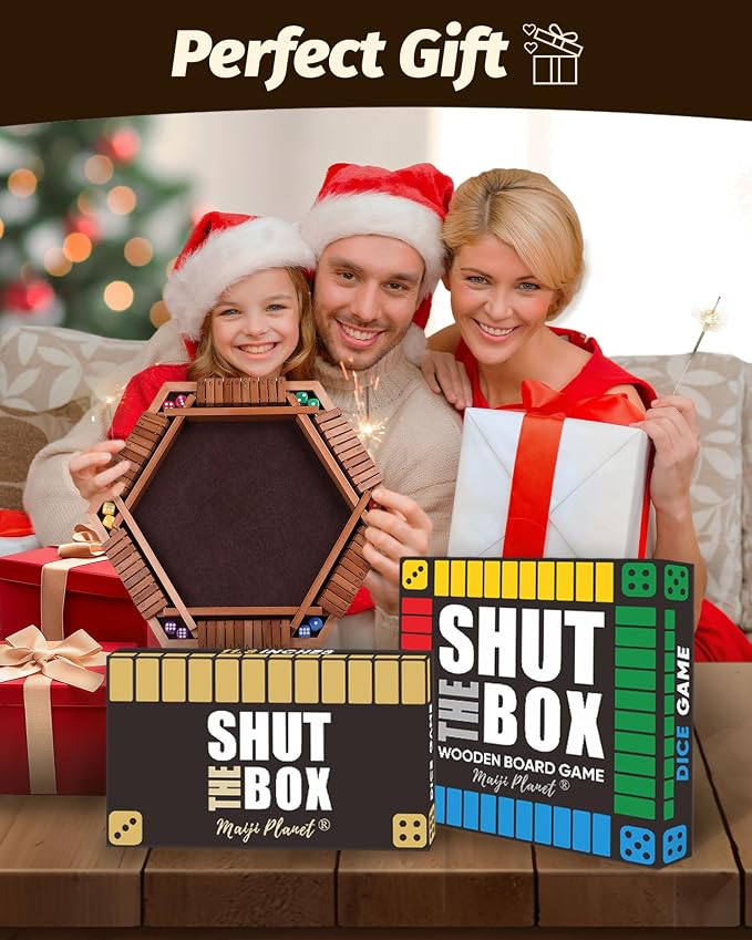12" Upgraded Shut The Box Game Wooden Math Dice Board Game 2-4 Players | Table Games for Family Night Classroom Travel, Gifts for Group Kid Adult Senior, Camp Party Bar, Easy Quick and Fun