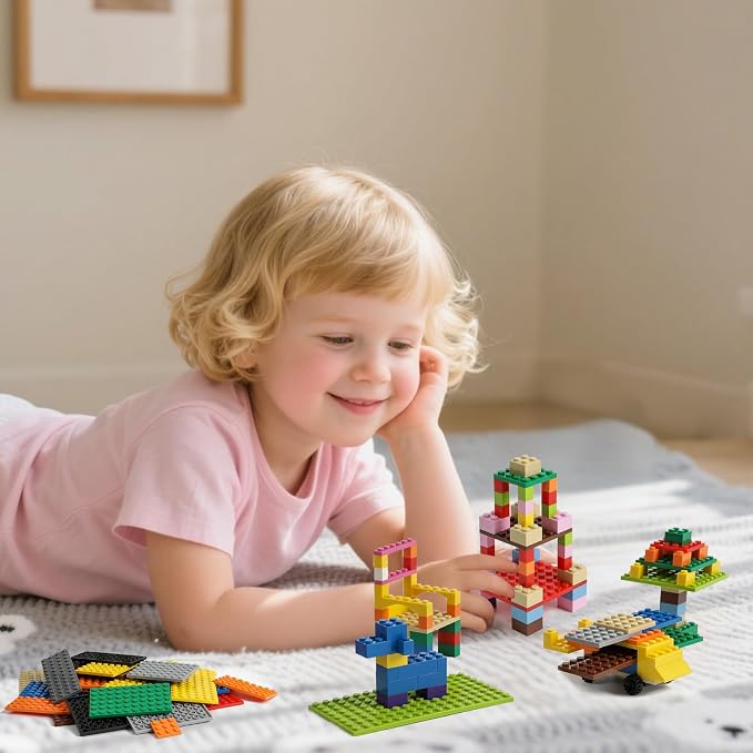 HUIZDQ 150 Pieces Classic Building Baseplate, 12 Sizes Small Base Plates | Compatible with All Major Brands Building Blocks, 12 Colors