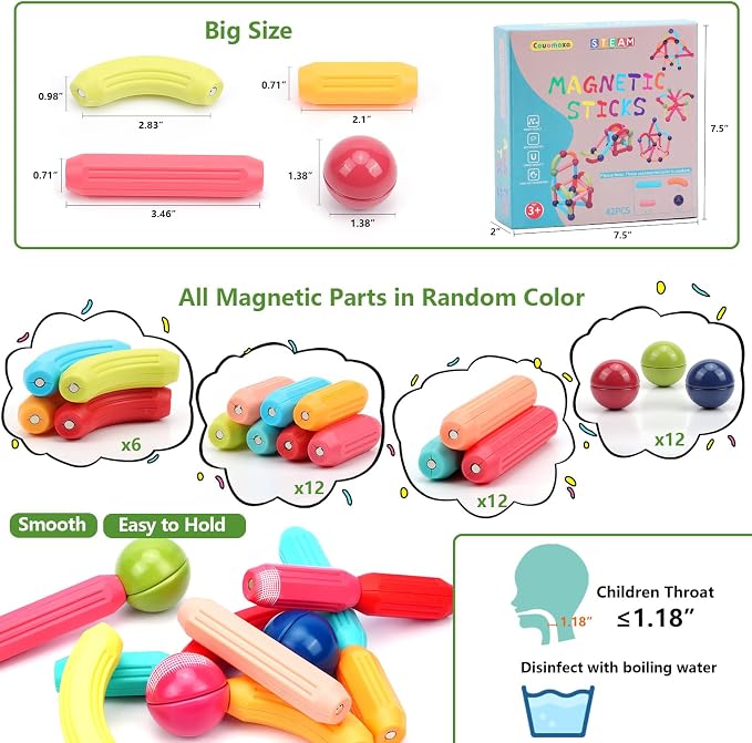 COUOMOXA Magnetic Building Blocks for Toddlers: STEM Educational Toys for 3 4 5+ Years Old Kids - Magnetic Stick Montessori Game for Family for Boys Girls 3-5