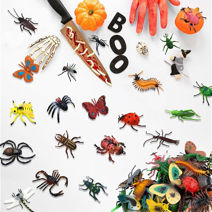 Fake Plastic Bug Insects Toys for Kids/Toddlers, Halloween Party Favors | 30 Pack, goodie bag fillers, Easter basket stuffers for education, pranks, photo props, sensory bins, birthday party favors