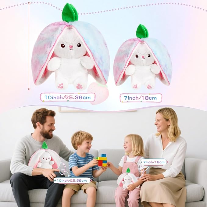 MIAODAM Reversible Strawberry Bunny Stuffed Animal, Cute Plush Rabbit Toy | Cute Funny Bunny Plushie Toy for Babies & Kids, Ideal Easter & Holiday Gift, 7 Inch