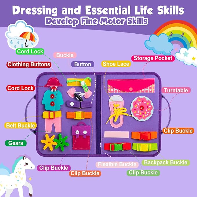 GOLIYEAN Toddler Busy Board - Montessori Toys for 1-3 Year Old Girl Birthday Gifts, Educational Learning Sensory Quiet Activity Busy Book for Toddlers, Airplane Car Travel Toys for Ages 2-4
