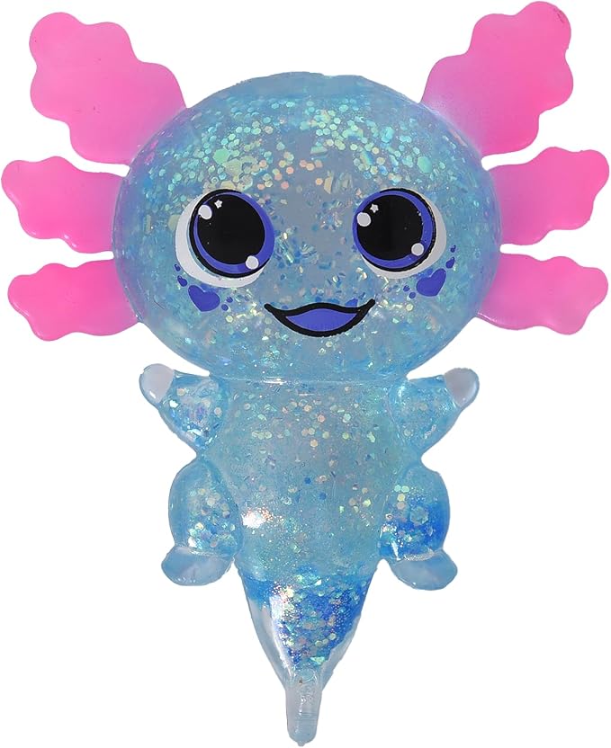 Axolotl Squishy Stress Ball, Soft TPR Slow Rising Squeeze Toy, Cute Axolotl Fidget Toy for Stress Relief, Anxiety Calming Sensory Toy for Kids Adults(Blue BigEars Axolotl)