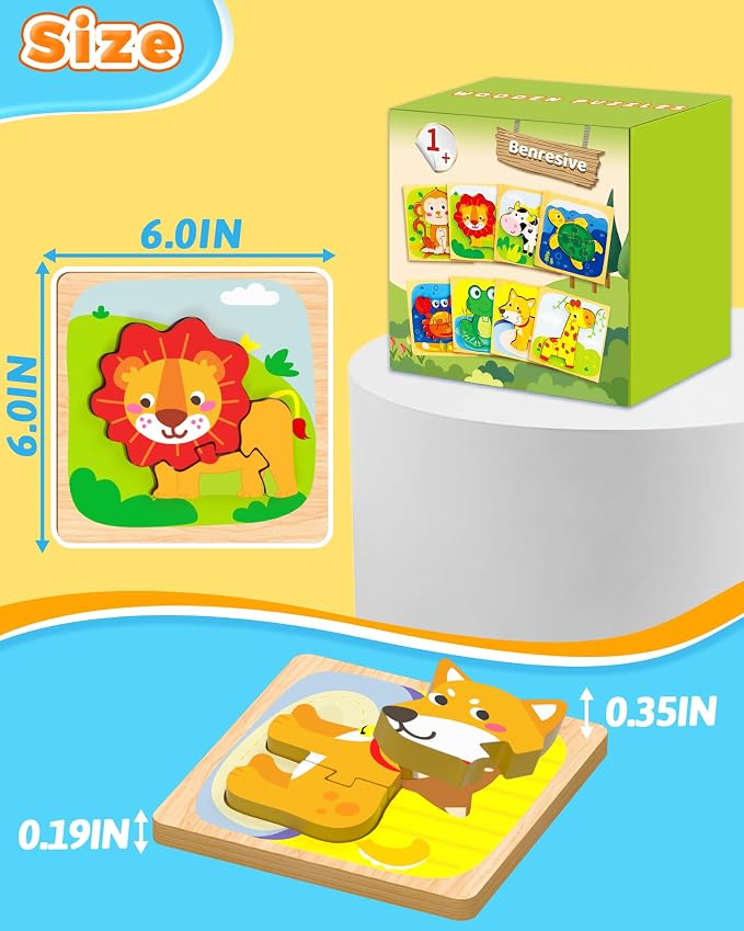 Benresive Wooden Toddler Puzzles, Montessori Toddler Toys for 1 2 Year Old | 8 Pcs Puzzles, 1 2 3 Year Old Girl Boy Great Gifts, Learning Educational Preschool Bolck Toys for 1 2 3 Year Old