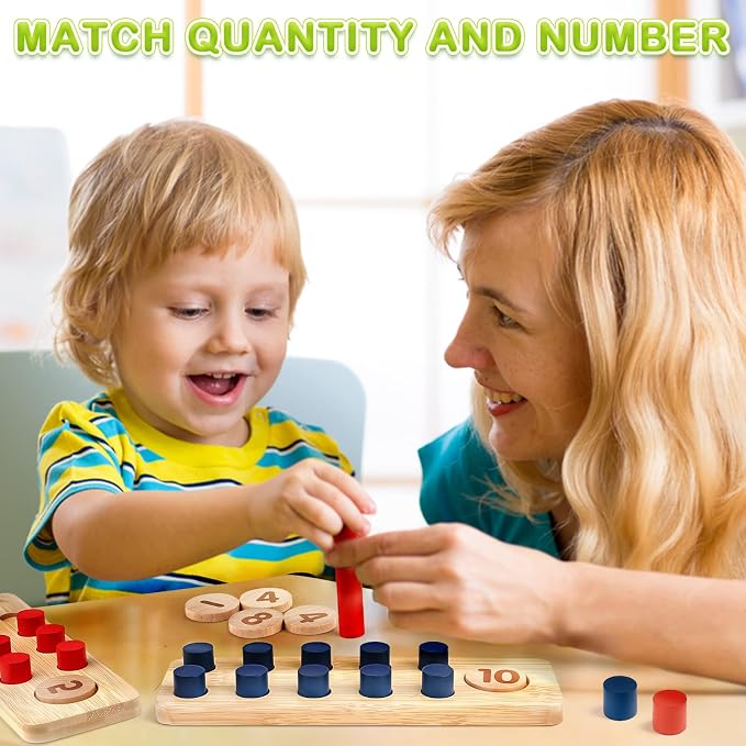 DINORUN Montessori Toys for 3 4 5 Year Old Boy Girl Birthday Gifts - Counting Peg Board for Kids 3-5-7 - Wooden Learning Math and Numbers Manipulatives Materials for Preschool Teacher Classroom