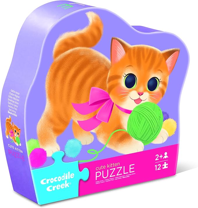 Crocodile Creek Pre-School Jigsaw Puzzle, 12 Piece for Kids 2 Years and Up, Heavy-Duty Square Box for Storage, Finished Puzzle Size 12 x 19 inches, Cute Kitten