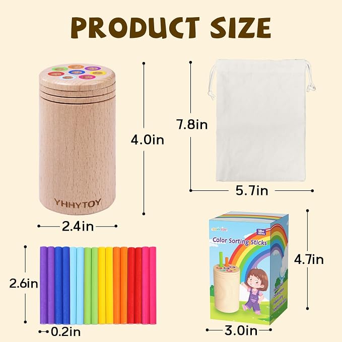 YHHYTOY Montessori Toys for 1 Year Old, Toddler Learning Color Sorting Toys | 18 Month Old Fine Motor Skills Toys for 1-2 Year Old, Wooden Preschool Learning Sensory Toys for Toddlers 1-3, Gifts for Kids