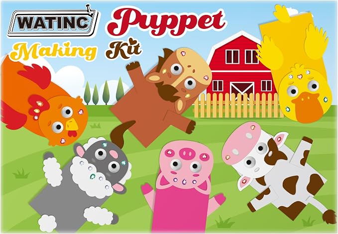WATINC Hand Puppet Making Kit, Felt Sock Puppet Toys for Kids (Farm A) | 6 Styles, Make Your Own Storytelling & Role Play Crafts, Creative Group Activity, Party Favors & Gifts for Kids Ages 4-8