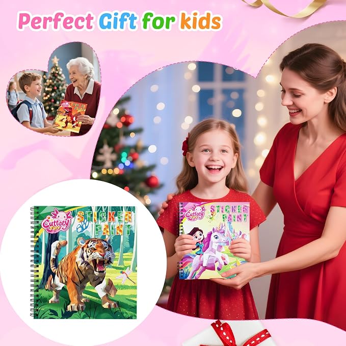 4Pcs Educational Sticker Puzzle Book for Kids, Travel Puzzle Sticker by Number Activity Books with Story - Airplane Car Road Trip for Girls Kids Early Learning, Screen Free, Separation Anxiety Gifts