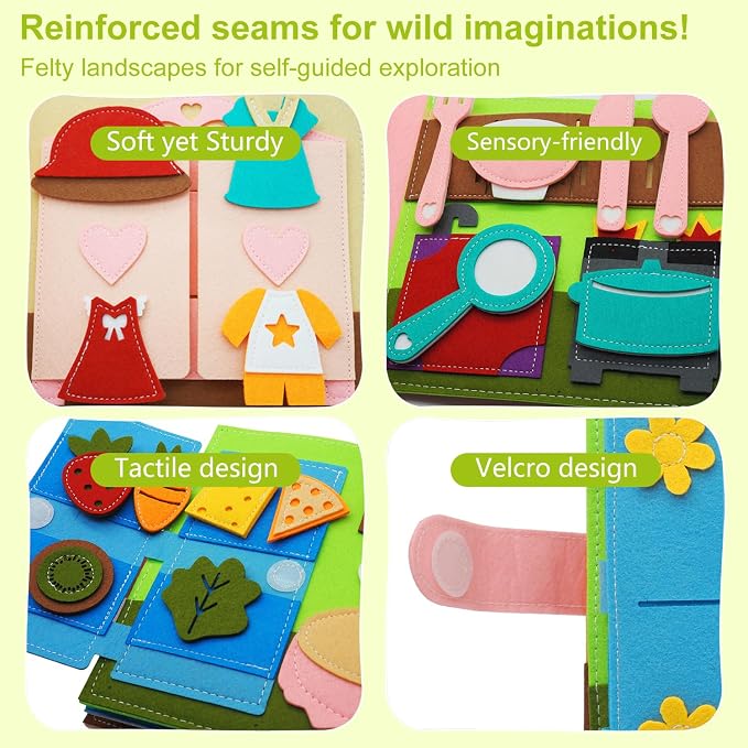 Busy Books for Toddlers 1-3, Felt Montessori Quiet Book Set, Portable Travel Plane Toys, Home, Forest, Giraffe, Rabbit Animals Educational Activity Books, Birthday Gifts for Boys & Girls