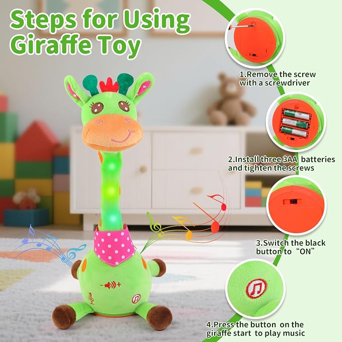 Emoin Talking Giraffe Baby Toy for Baby Toddler, Dancing Giraffe Toy Singing Mimicking Recording Repeating What You Say with LED English Sing for Boys Girls Gift, 15 Second Recorde | Mimicking Repeating What You Say, LED Flashing Plush Giraffe Gift for...