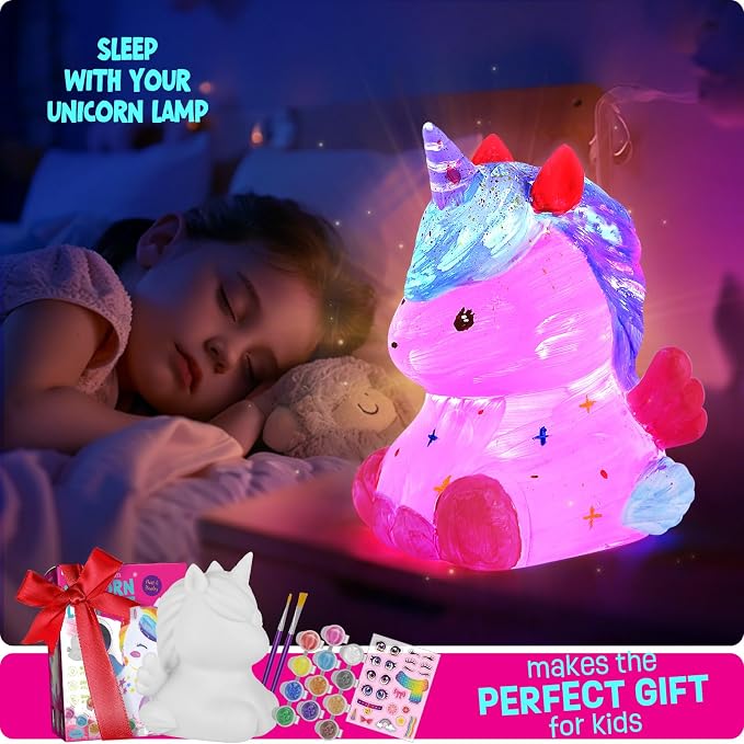 Paint Your Own Unicorn Lamp Kit, Crafts for Kids Ages 6-12, Gifts for Girls | Unicorn painting kit with paints and 3D night light; arts and crafts activity and birthday gift for girls ages 6-12
