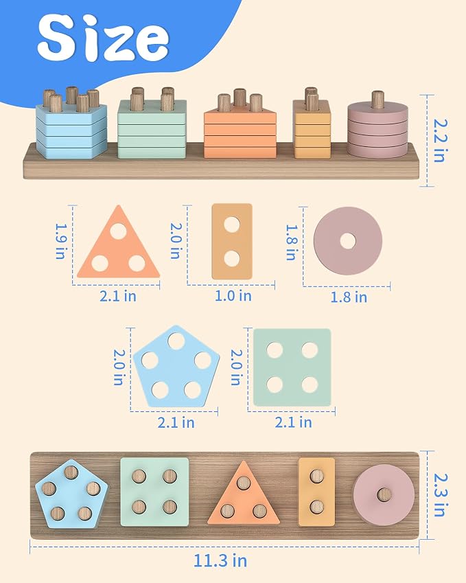 kecristv Montessori Toys for 1 2 Year Old Girl and Boy Birthday Gifts | Toddler Toys 1-2 2-3, Shape Sorter, Wooden Block, Learning Educational Sensory Stacking Toy, Toddler Puzzles, Birthday Gifts
