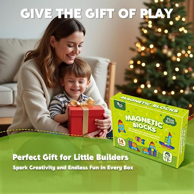 Pairez Toys Magnetic Blocks, Large Building Blocks for Toddlers 1-3 | 14 PCS Blocks, 7 Colors & 8 Shapes, 3D Stacking, Montessori Sensory Magnet Toy, Parent-Child Bonding, Toddler Travel Toys