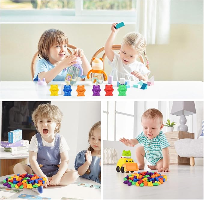 Timoo 120 Pcs Rainbow Counting Bears Math Manipulatives Color Sorting Bears Counting Bears (Green & Purple & Blue & Orange & Red & Yellow)